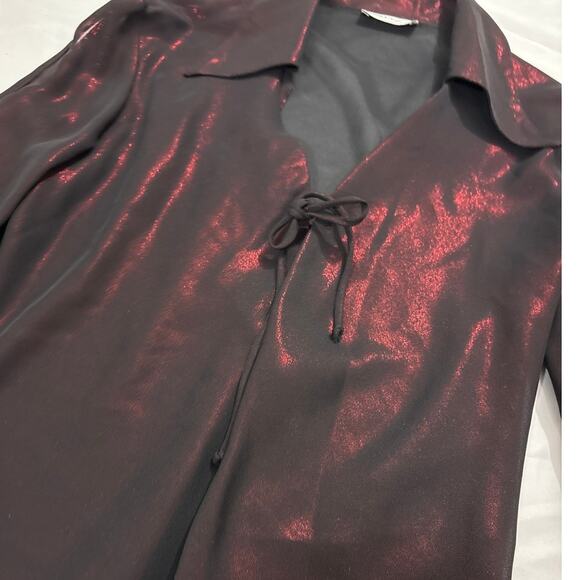 Vintage Mandee Womens Medium Red Shimmer Gothic Edgy Blouse Witchy Party - Picture 3 of 7